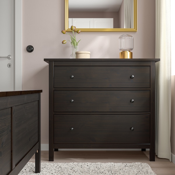 IKEA HEMNES 3-drawer chest, black-brown, 42 1/2x37 3/4 in , IKEA Sale | 03259CAHS