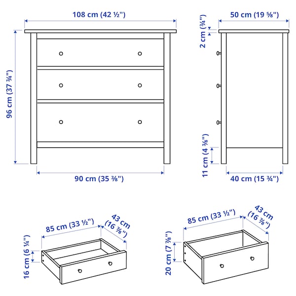 IKEA HEMNES 3-drawer chest, black-brown, 42 1/2x37 3/4 in , IKEA Sale | 03259CAHS