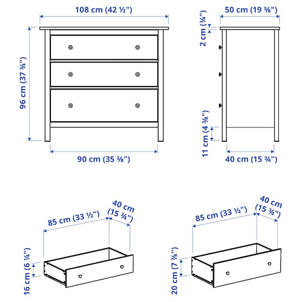 IKEA HEMNES 3-drawer chest, white stain, 42 1/2x37 3/4 in , IKEA Sale | 38470HZUP