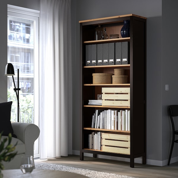 IKEA HEMNES Bookcase, black-brown, light brown, 35  3/8x77  1/2 in , IKEA Sale | 49085RSJA