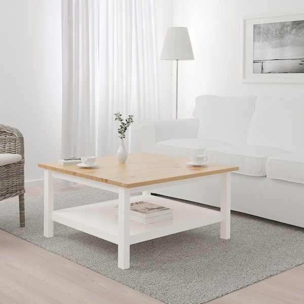 IKEA HEMNES Coffee table, white stain, light brown, 35  3/8x35  3/8 in , IKEA Sale | 47906WDCT