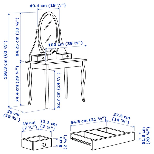 IKEA HEMNES Dressing table with mirror, white, 39  3/8x19  5/8 in , IKEA Sale | 35068RZUJ