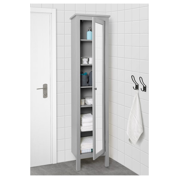 IKEA HEMNES High cabinet with mirror door, gray, 19  1/4x12  1/4x78  3/4 in , IKEA Sale | 04137UDCO