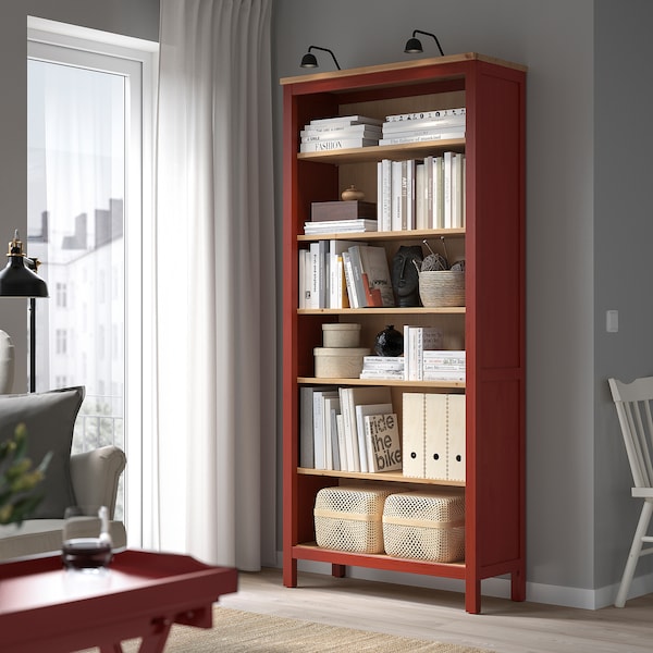 IKEA HEMNES bookcase, red stained/light brown stained, 35 3/8x77 1/2 in , IKEA Sale | 80931JWSL