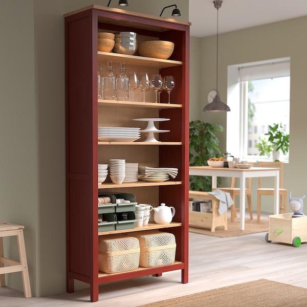 IKEA HEMNES bookcase, red stained/light brown stained, 35 3/8x77 1/2 in , IKEA Sale | 80931JWSL