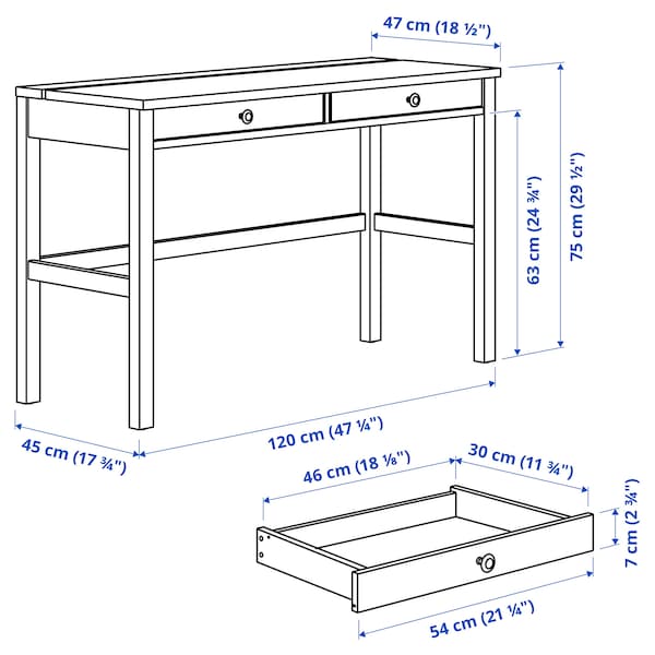 IKEA HEMNES desk with 2 drawers, black-brown/light brown, 47 1/4x18 1/2 in , IKEA Sale | 94862JTXR