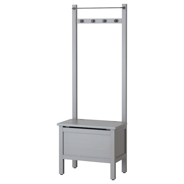 IKEA HEMNES storage bench w/towel rail+4 hooks, gray, 25 1/4x14 5/8x68 1/8 in , IKEA Sale | 18274EPDY