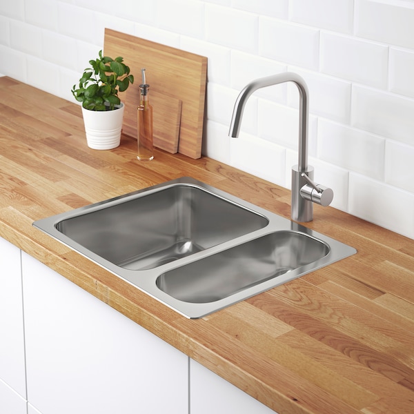 IKEA HILLESJÖN 1  1/2 bowl dual mount sink, stainless steel, 22 7/8x18 1/8 in , IKEA Sale | 38714YZFE