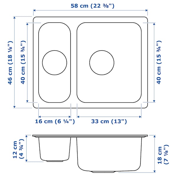 IKEA HILLESJÖN 1  1/2 bowl dual mount sink, stainless steel, 22 7/8x18 1/8 in , IKEA Sale | 38714YZFE