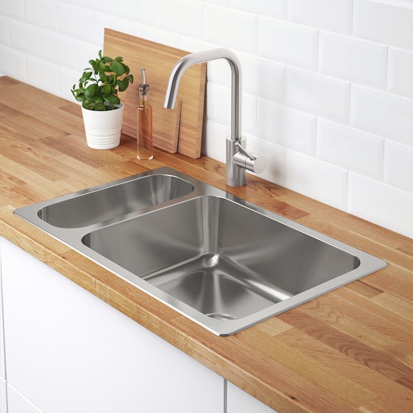 IKEA HILLESJÖN 1  1/2 bowl dual mount sink, stainless steel, 29 1/2x18 1/8 in , IKEA Sale | 78521NHBC