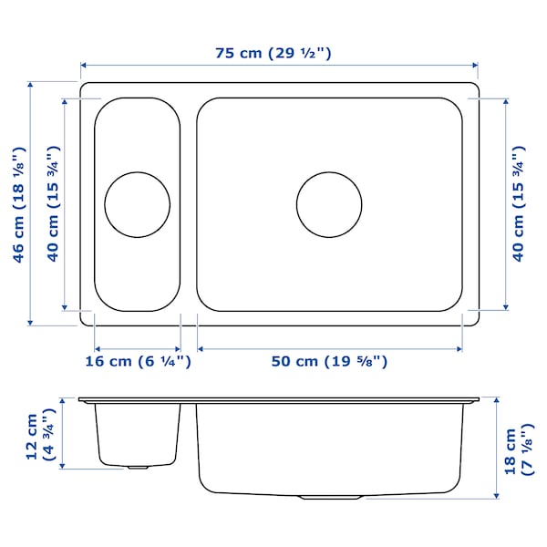 IKEA HILLESJÖN 1  1/2 bowl dual mount sink, stainless steel, 29 1/2x18 1/8 in , IKEA Sale | 78521NHBC