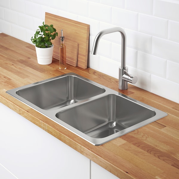 IKEA HILLESJÖN double bowl top mount sink, stainless steel, 29 1/2x18 1/8 in , IKEA Sale | 34529XOQI