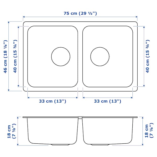 IKEA HILLESJÖN double bowl top mount sink, stainless steel, 29 1/2x18 1/8 in , IKEA Sale | 34529XOQI