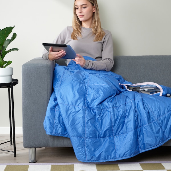 IKEA HYBRIDLÄRK blanket/bag, dark blue/light blue, 51 ¼x74 ¾/15 ¾x15 ¾ in , IKEA Sale | 16095HDOM