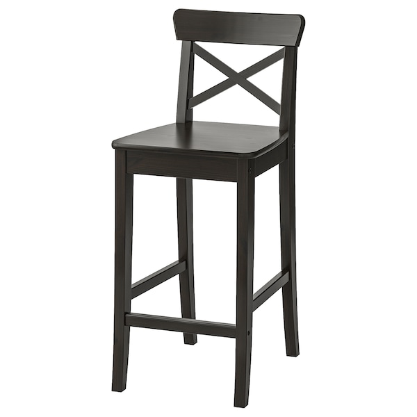 IKEA INGOLF Bar stool with backrest, brown-black , IKEA Sale | 58721WRDP