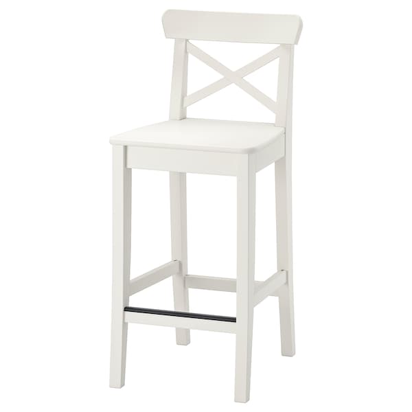 IKEA INGOLF Bar stool with backrest, white, 24  3/4 in , IKEA Sale | 73485ZALD