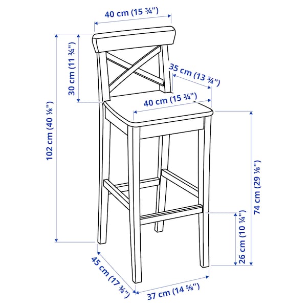 IKEA INGOLF Bar stool with backrest, white, 29  1/8 in , IKEA Sale | 46087IVEJ