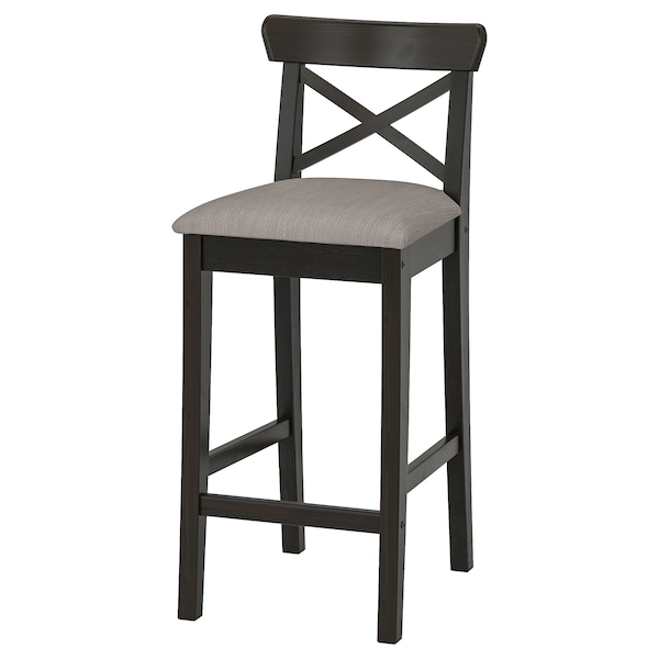 IKEA INGOLF bar stool with backrest, brown-black/Nolhaga gray-beige, 25 5/8 in , IKEA Sale | 02385HTNF