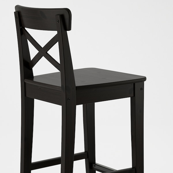 IKEA INGOLF bar stool with backrest, brown-black, 29 1/8 in , IKEA Sale | 93174ESCK