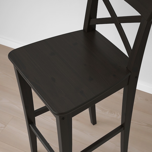 IKEA INGOLF bar stool with backrest, brown-black, 29 1/8 in , IKEA Sale | 93174ESCK