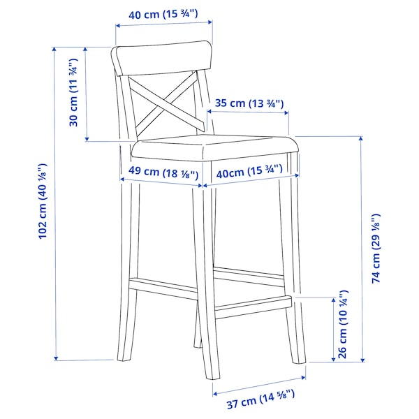 IKEA INGOLF bar stool with backrest, brown-black, 29 1/8 in , IKEA Sale | 93174ESCK