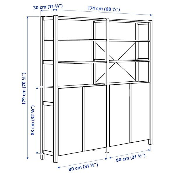 IKEA IVAR 2 section shelving unit w/cabinet, pine, 68 1/2x11 3/4x70 1/2 in , IKEA Sale | 47105BHXY