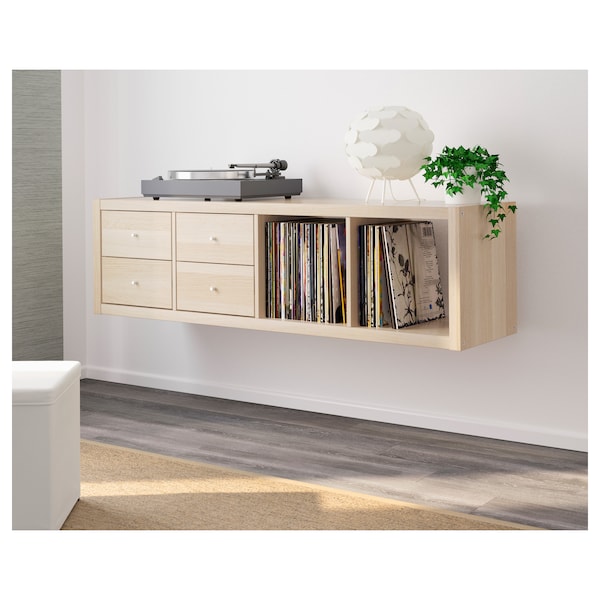 IKEA KALLAX shelf unit with 2 inserts, with 4 drawers/white stained oak effect, 57 5/8x16 3/8 in , IKEA Sale | 02563NAHK