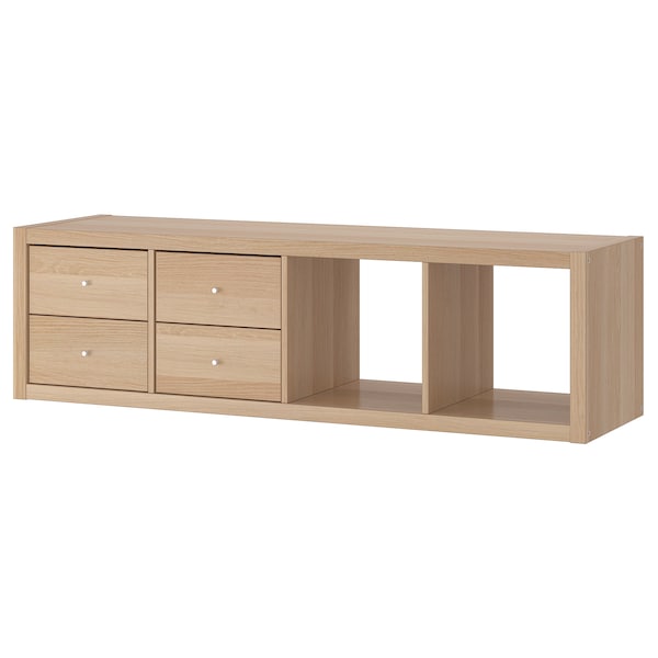 IKEA KALLAX shelf unit with 2 inserts, with 4 drawers/white stained oak effect, 57 5/8x16 3/8 in , IKEA Sale | 02563NAHK