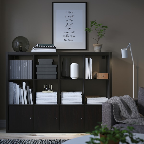 IKEA KALLAX shelf unit with 4 inserts, black-brown, 57 7/8x44 1/8 in , IKEA Sale | 78630BRZN