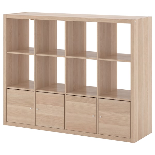 IKEA KALLAX shelf unit with 4 inserts, white stained oak effect, 57 7/8x44 1/8 in , IKEA Sale | 28153IJWA