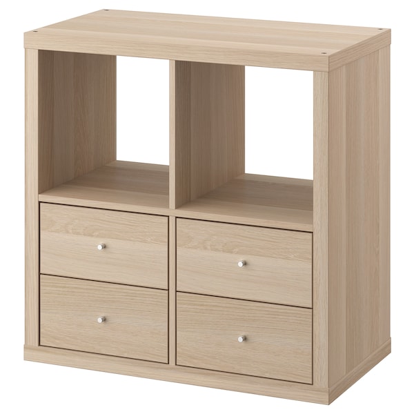 IKEA KALLAX shelving unit, with 4 drawers/white stained oak effect, 30 3/8x30 3/8 in , IKEA Sale | 94352XFNS