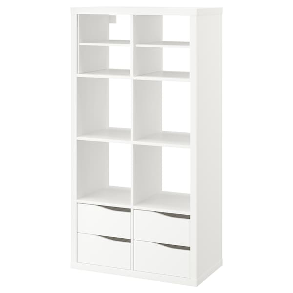 IKEA KALLAX shelving unit, with 4 drawers with 2 shelf inserts/wave shaped white, 57 7/8x30 3/8 in , IKEA Sale | 46312EHKM