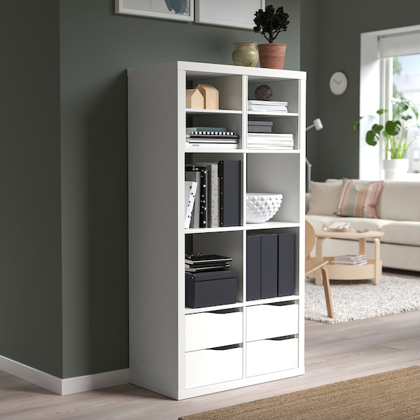 IKEA KALLAX shelving unit, with 4 drawers with 2 shelf inserts/wave shaped white, 57 7/8x30 3/8 in , IKEA Sale | 46312EHKM