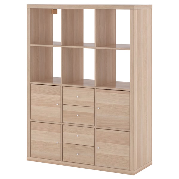 IKEA KALLAX shelving unit with 6 inserts, white stained oak effect, 44 1/8x57 7/8 in , IKEA Sale | 51894OEMU