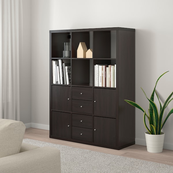 IKEA KALLAX shelving unit with 6 inserts, black-brown, 44 1/8x57 7/8 in , IKEA Sale | 05486FGZP