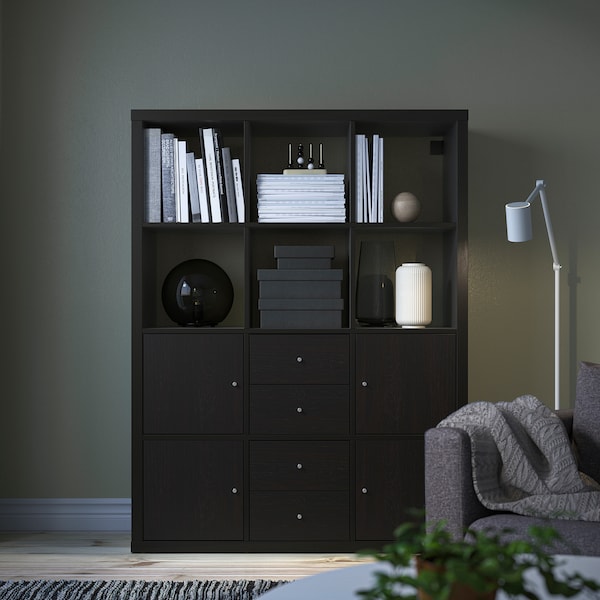 IKEA KALLAX shelving unit with 6 inserts, black-brown, 44 1/8x57 7/8 in , IKEA Sale | 05486FGZP