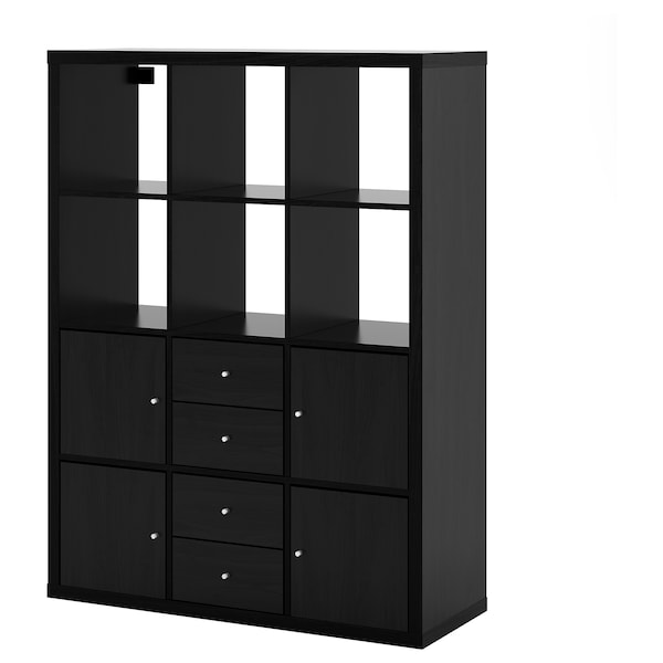 IKEA KALLAX shelving unit with 6 inserts, black-brown, 44 1/8x57 7/8 in , IKEA Sale | 05486FGZP