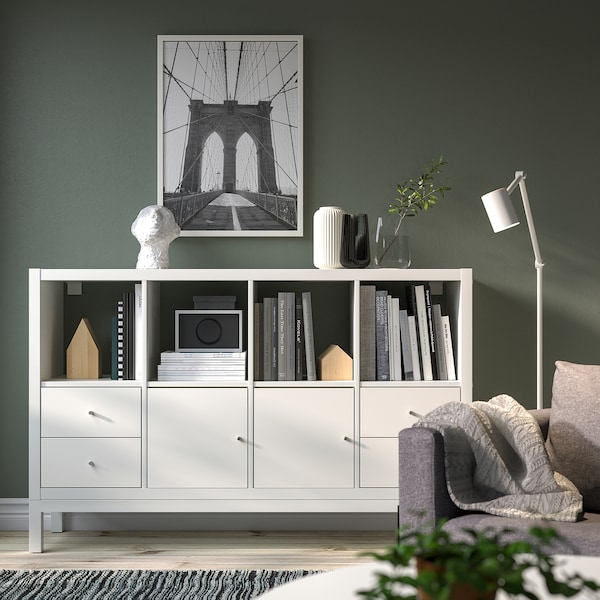 IKEA KALLAX shelving unit with underframe, with 2 doors/4 drawers/white, 57 7/8x37 in , IKEA Sale | 25738HXIR