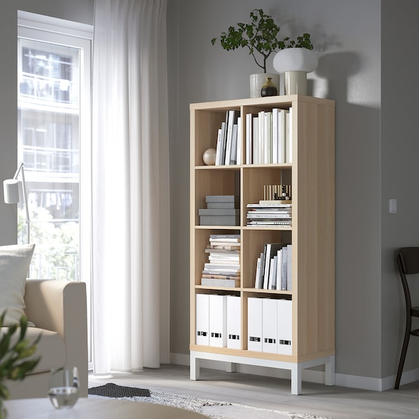 IKEA KALLAX shelving unit with underframe, white stained oak effect/white, 30 3/8x64 5/8 in , IKEA Sale | 90413NPIS