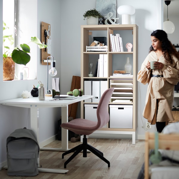 IKEA KALLAX shelving unit with underframe, white stained oak effect/white, 30 3/8x64 5/8 in , IKEA Sale | 90413NPIS