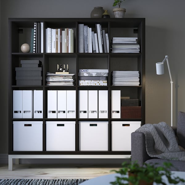 IKEA KALLAX shelving unit with underframe, black-brown/white, 57 7/8x64 5/8 in , IKEA Sale | 08724IEOS