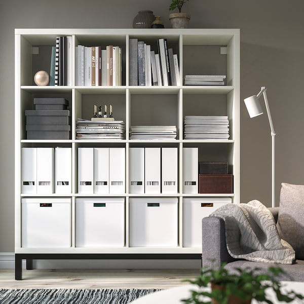 IKEA KALLAX shelving unit with underframe, white/black, 57 7/8x64 5/8 in , IKEA Sale | 94628RBFE