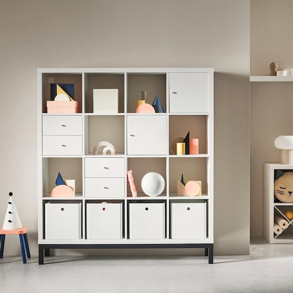 IKEA KALLAX shelving unit with underframe, white/black, 57 7/8x64 5/8 in , IKEA Sale | 94628RBFE