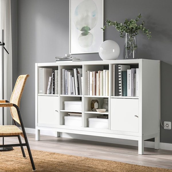 IKEA KALLAX shelving unit with underframe, with 2 doors/with 2 shelf inserts white, 57 7/8x37 in , IKEA Sale | 28307KDHC