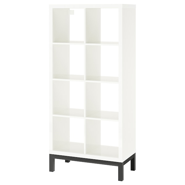 IKEA KALLAX shelving unit with underframe, high-gloss/white/black, 30 3/8x64 5/8 in , IKEA Sale | 83695IOZR