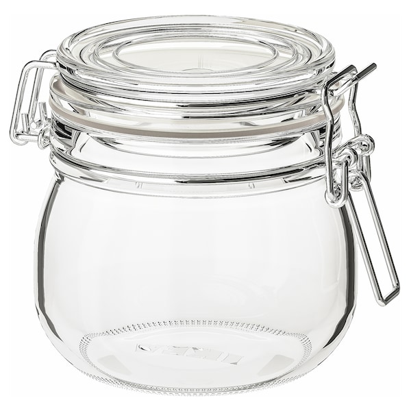 IKEA KORKEN Jar with lid, clear glass, Height: 4 in Diameter: 4  3/8 in , IKEA Sale | 50984ZRKH