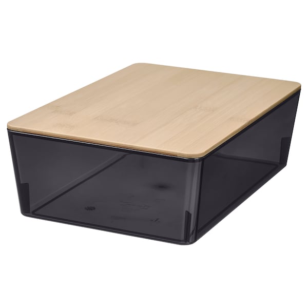 IKEA KUGGIS box with lid, transparent black/bamboo, 7x10 ¼x3 ¼ in , IKEA Sale | 70295PGUL