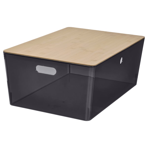 IKEA KUGGIS box with lid, transparent black/bamboo, 14 ½x21 ¼x8 ¼ in , IKEA Sale | 07263QJVD