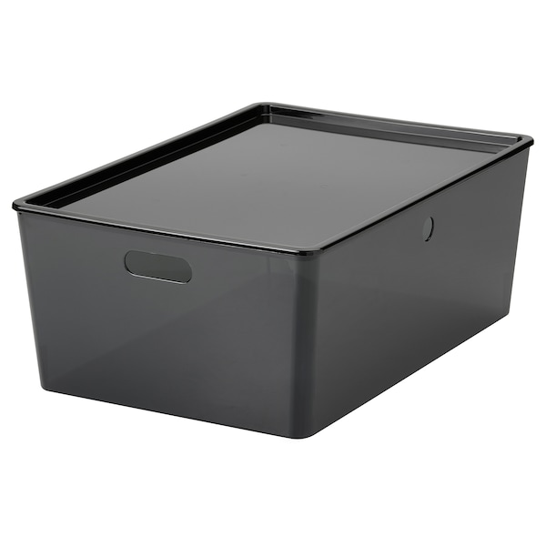 IKEA KUGGIS box with lid, transparent black, 14 ½x21 ¼x8 ¼ in , IKEA Sale | 25904WDVQ