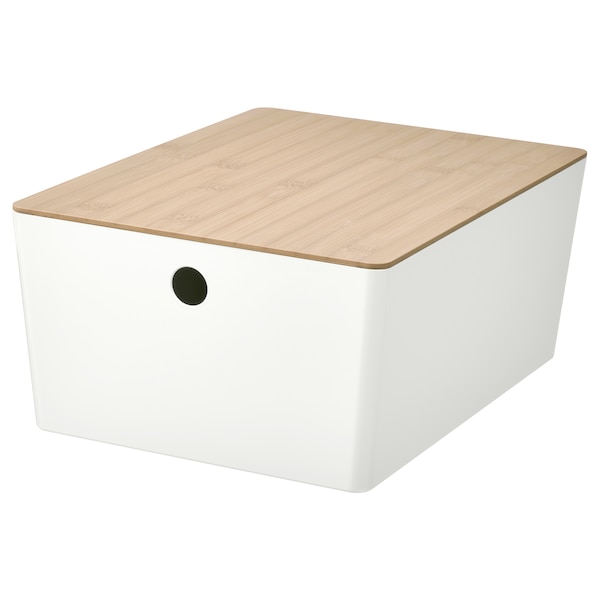 IKEA KUGGIS box with lid, white/bamboo, 10 ¼x13 ¾x6 in , IKEA Sale | 01465KPTL